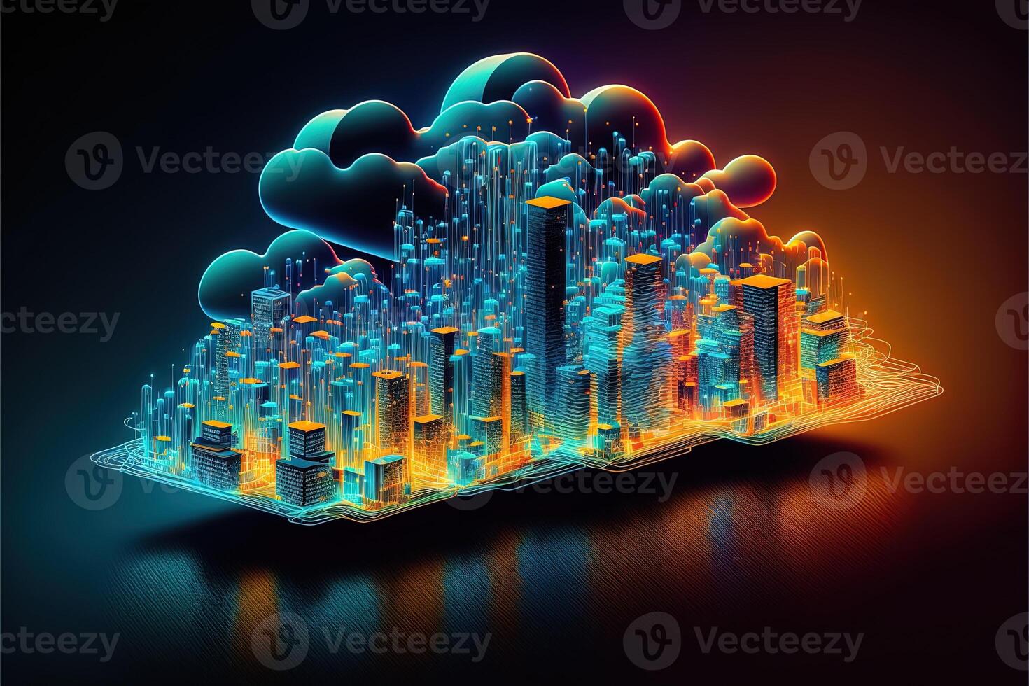 Cloud computing technology above the city concept background 
