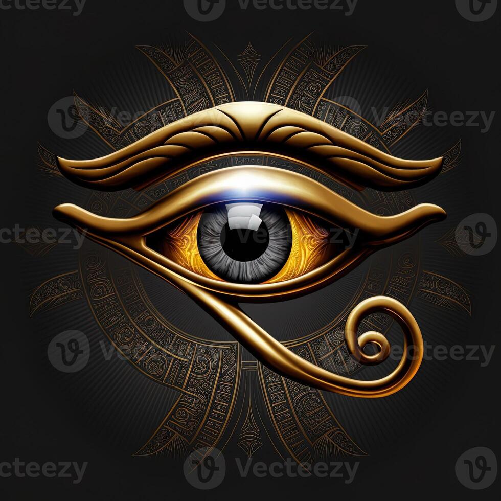 the golden eye of horus with golden effect on black background, Representation of the solar eye or the Eye of Ra, symbol of the ancient Egyptian god of the sun photo