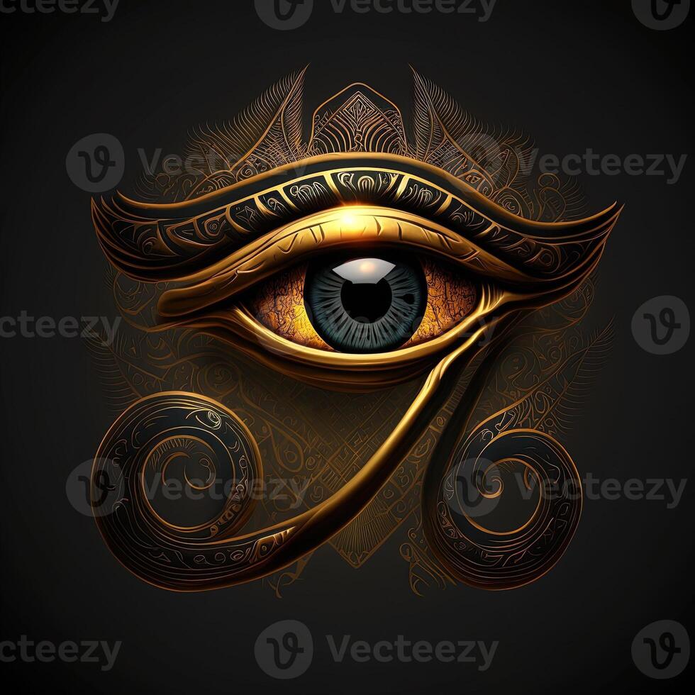 the golden eye of horus with golden effect on black background, Representation of the solar eye or the Eye of Ra, symbol of the ancient Egyptian god of the sun photo