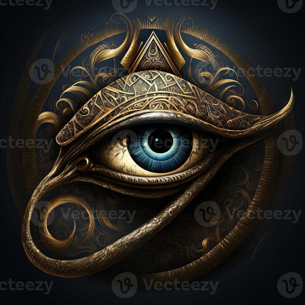 the golden eye of horus with golden effect on black background, Representation of the solar eye or the Eye of Ra, symbol of the ancient Egyptian god of the sun photo