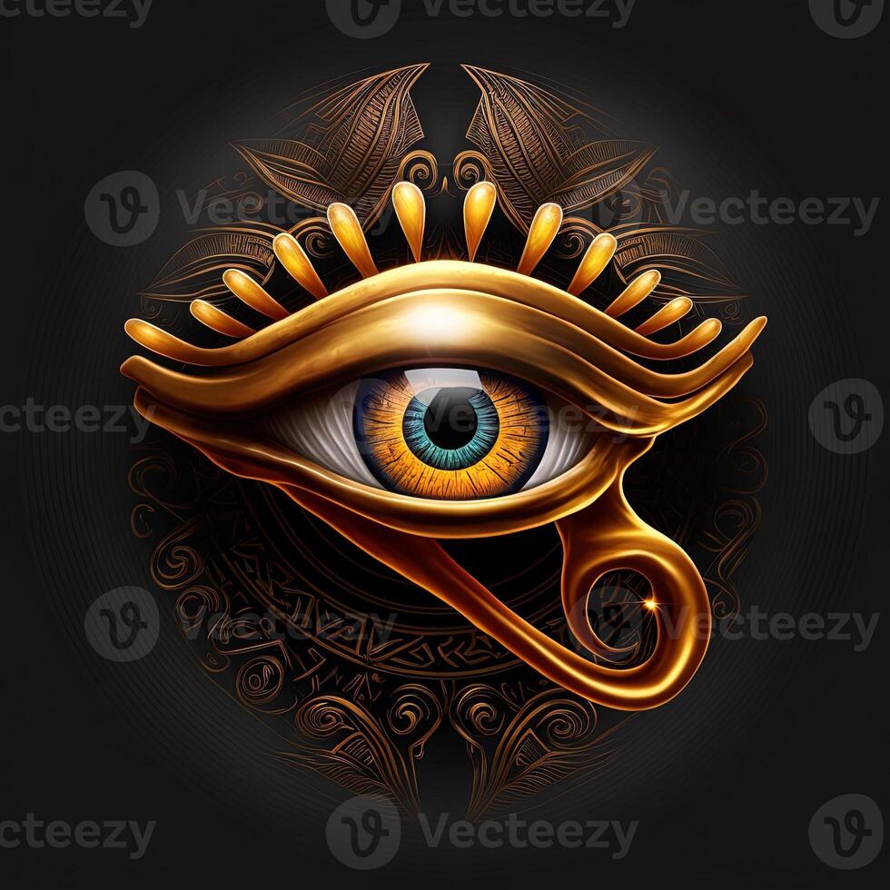 the golden eye of horus with golden effect on black background, Representation of the solar eye or the Eye of Ra, symbol of the ancient Egyptian god of the sun photo