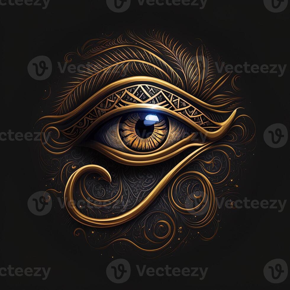 the golden eye of horus with golden effect on black background, Representation of the solar eye or the Eye of Ra, symbol of the ancient Egyptian god of the sun photo