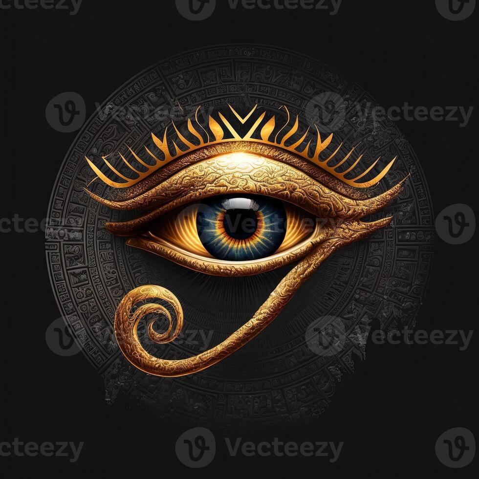 the golden eye of horus with golden effect on black background, Representation of the solar eye or the Eye of Ra, symbol of the ancient Egyptian god of the sun photo