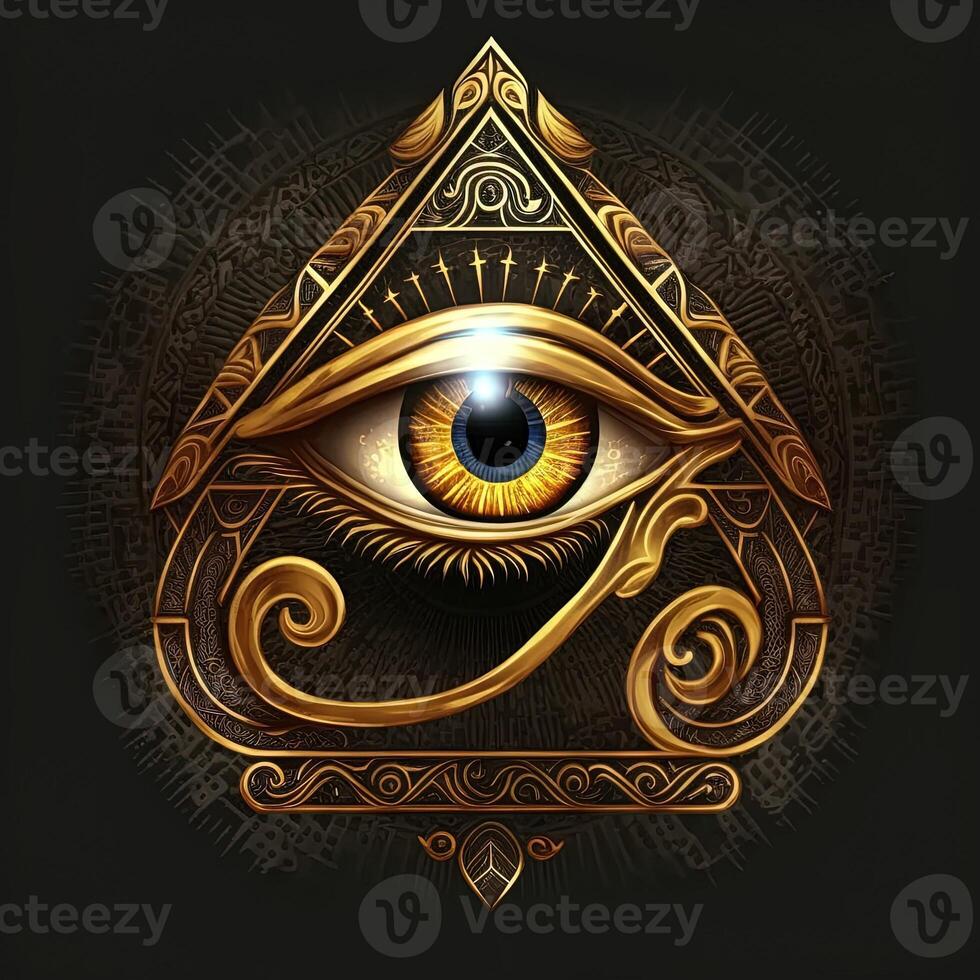 the golden eye of horus with golden effect on black background, Representation of the solar eye or the Eye of Ra, symbol of the ancient Egyptian god of the sun photo