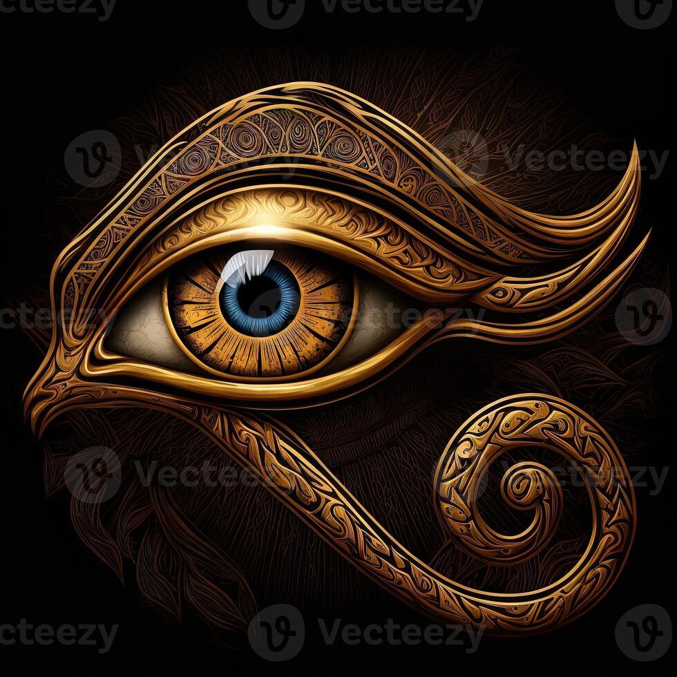 the golden eye of horus with golden effect on black background, Representation of the solar eye or the Eye of Ra, symbol of the ancient Egyptian god of the sun photo