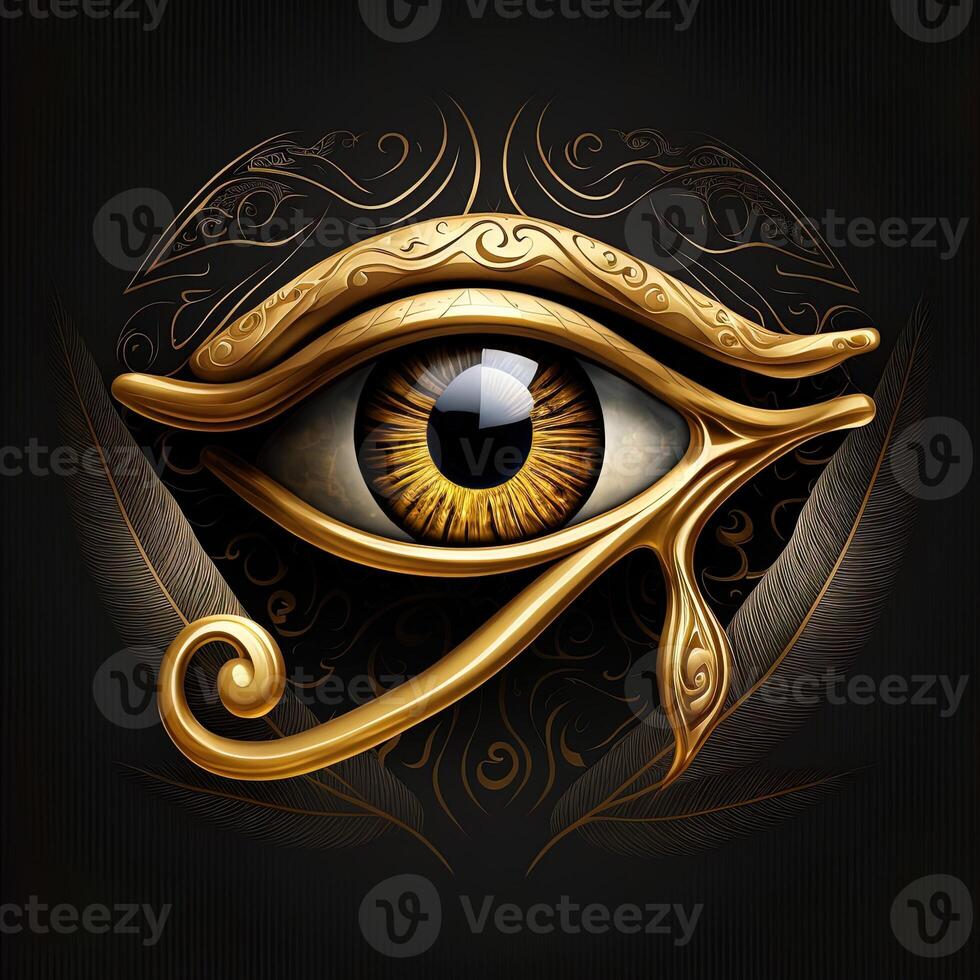 the golden eye of horus with golden effect on black background, Representation of the solar eye or the Eye of Ra, symbol of the ancient Egyptian god of the sun photo