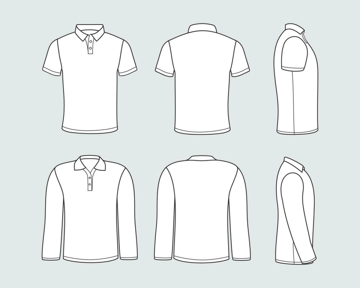 blanco polo camisa largo manga y corto manga Bosquejo vector