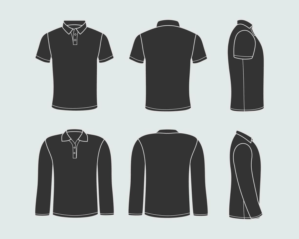 negro polo camisa largo manga y corto manga Bosquejo vector