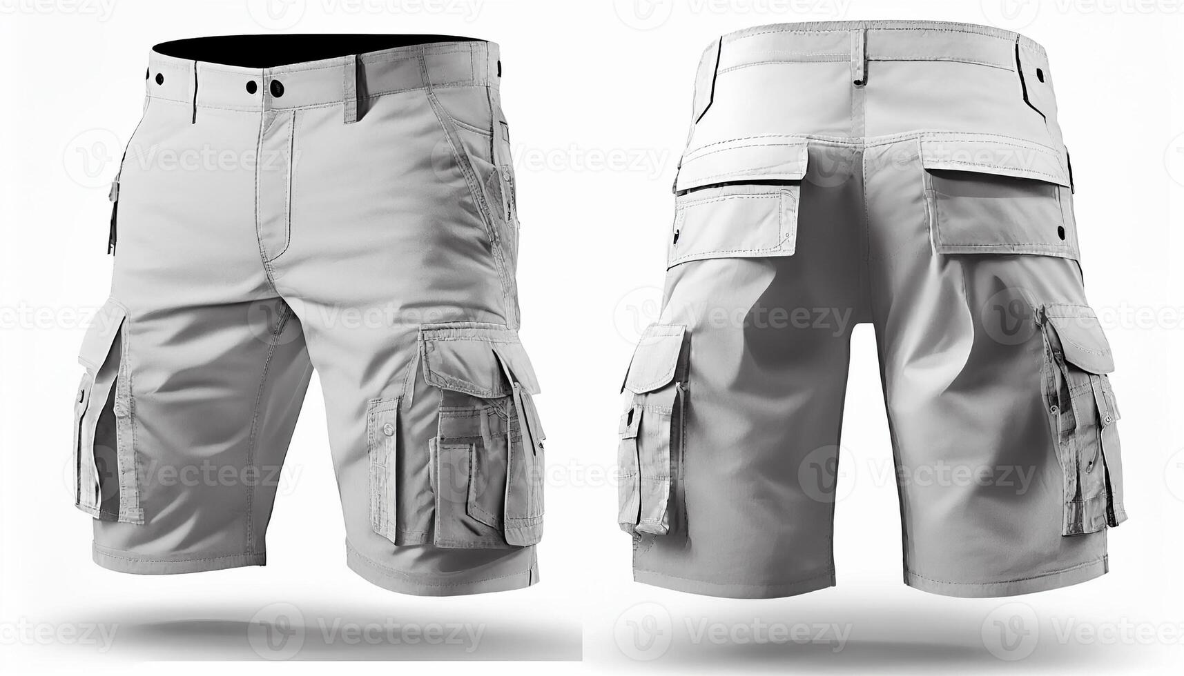 carga pantalones cortos de los hombres, blanco color carga pantalones cortos frente y atrás, generativo ai foto