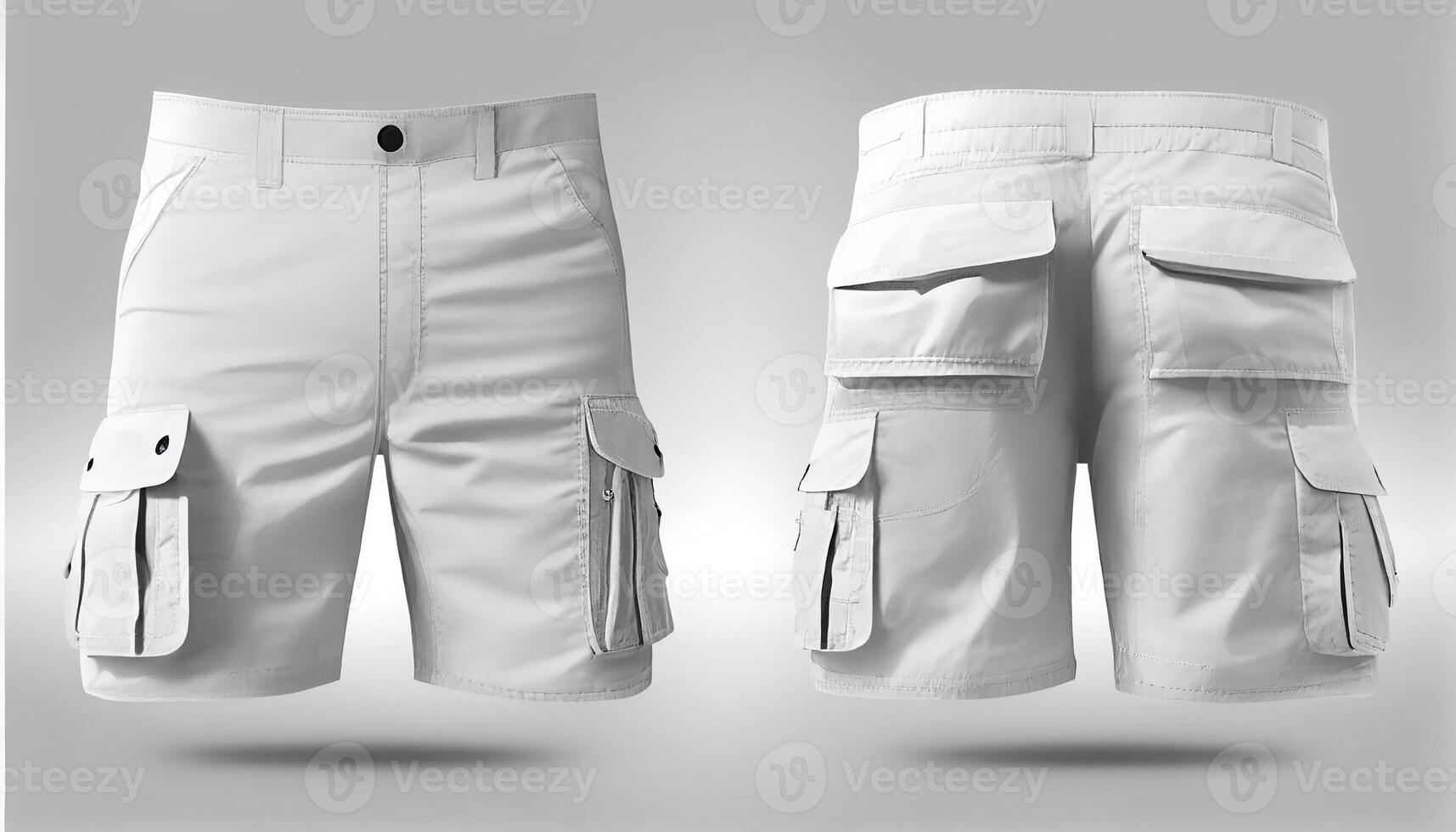 Cargo shorts Men's, white color cargo shorts front and back, photo