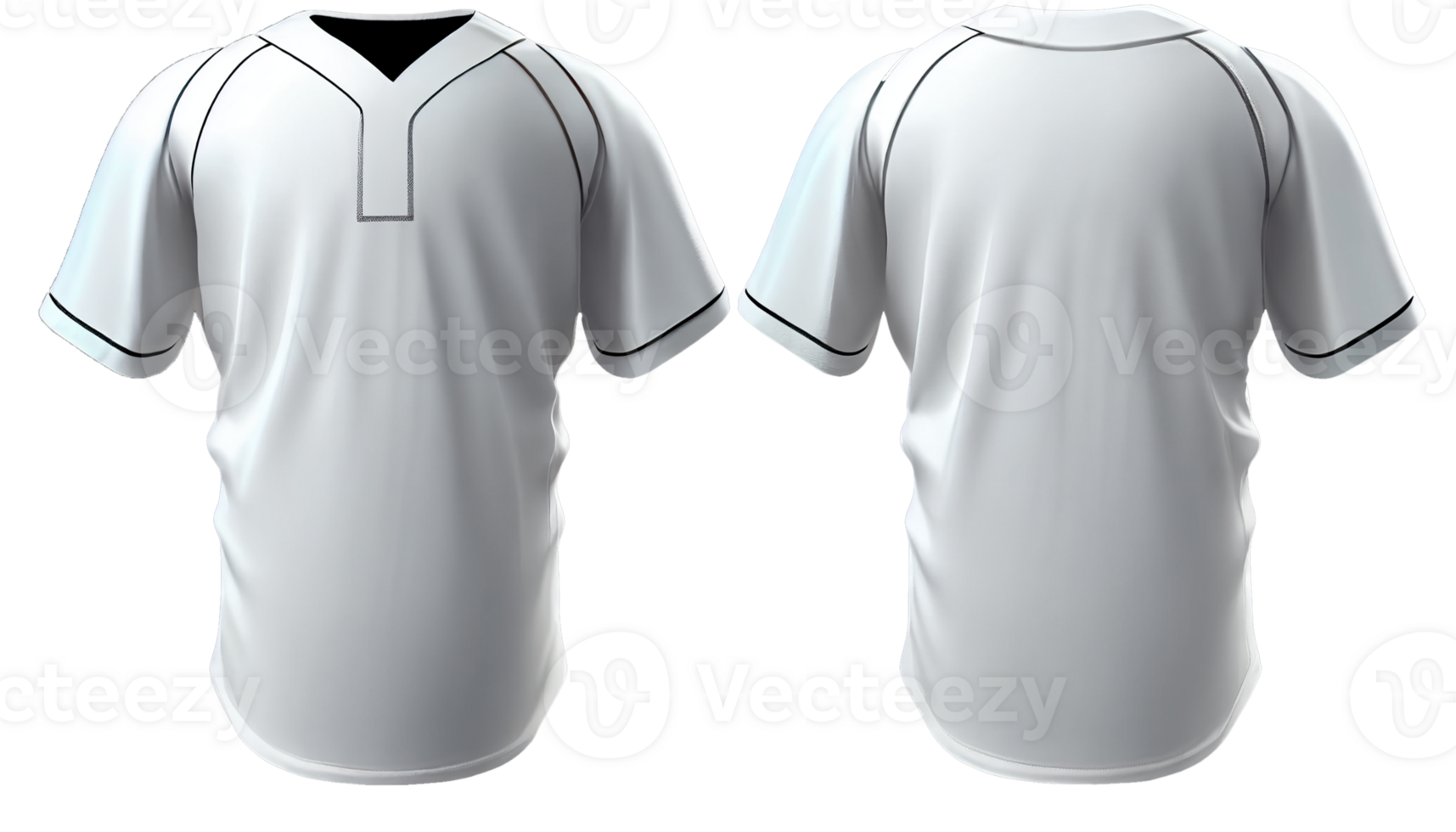 Front back white color Baseball jersey for mens, 3d render, Front and back, copy space, png