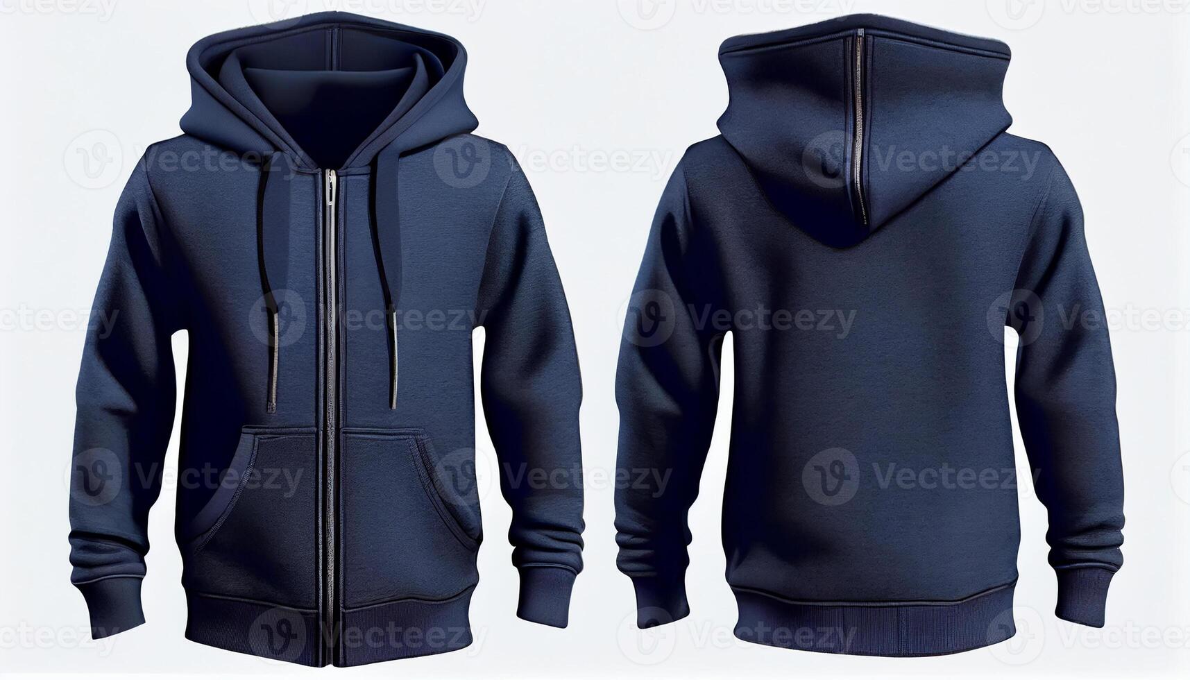 Zip-up Hoodie print mockup, 3d render, Front and back, copy space, photo