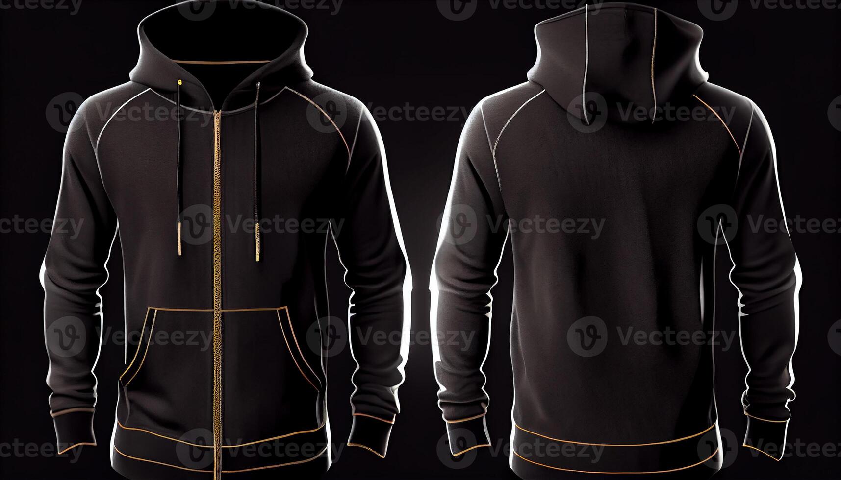 Zip-up Hoodie print mockup, 3d render, Front and back, copy space, photo