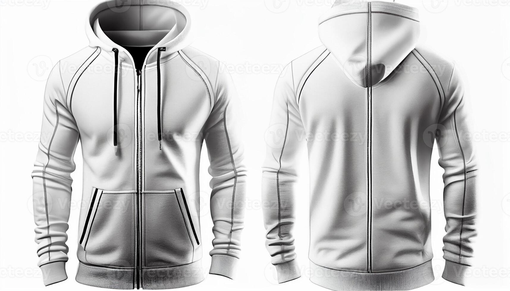 Zip-up Hoodie print mockup, 3d render, Front and back, copy space, photo