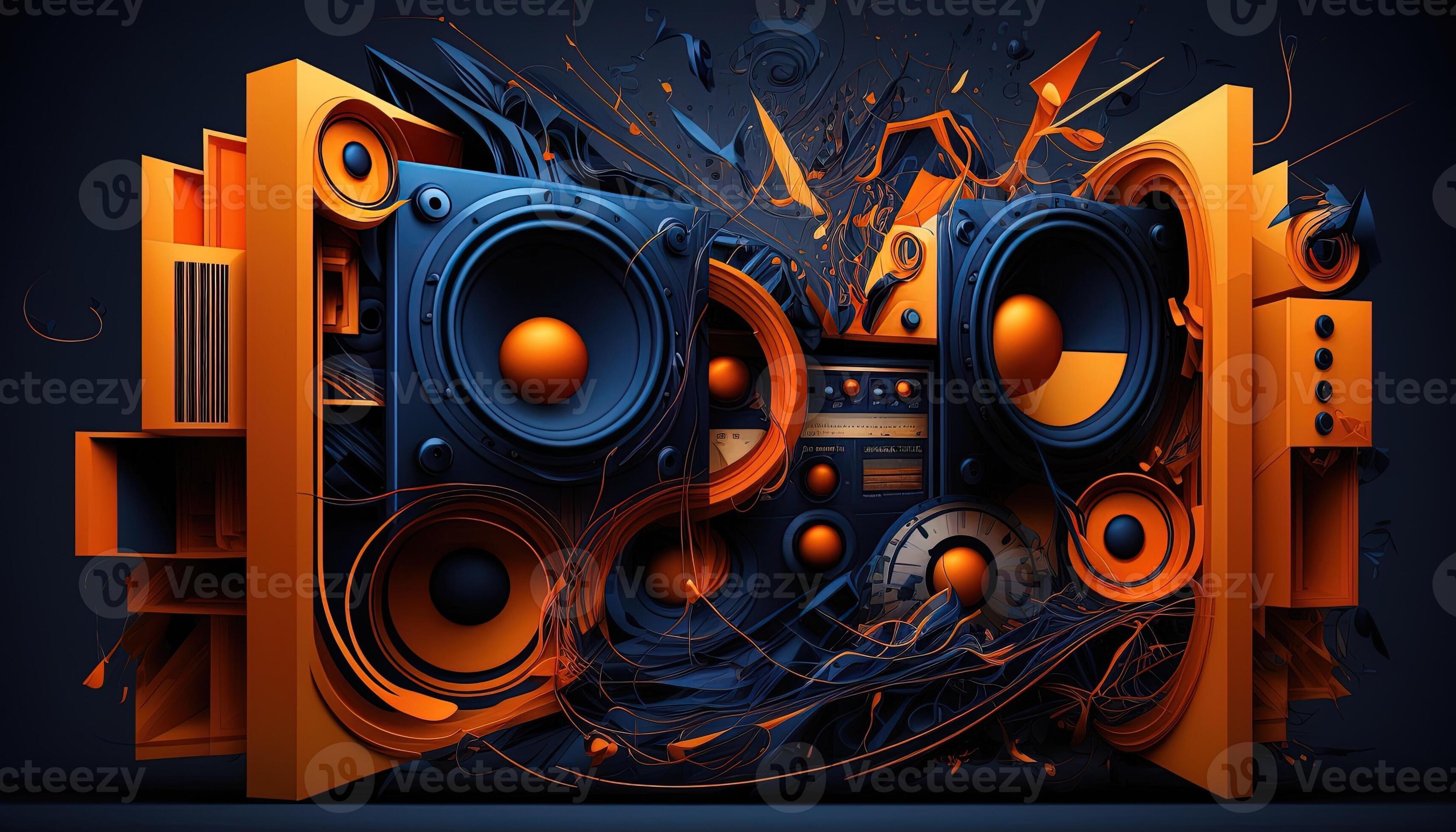 Background banner Music and sound with some technology, orange and dark