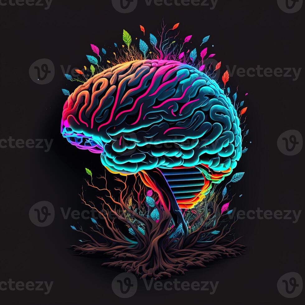 brain art NFT neon and cyberpunk color, holography, cosmic background, Glowing Digital Brain Ai Intelligence Forming Digitized Neurons Artificial Intelligence Art Algorithm. photo