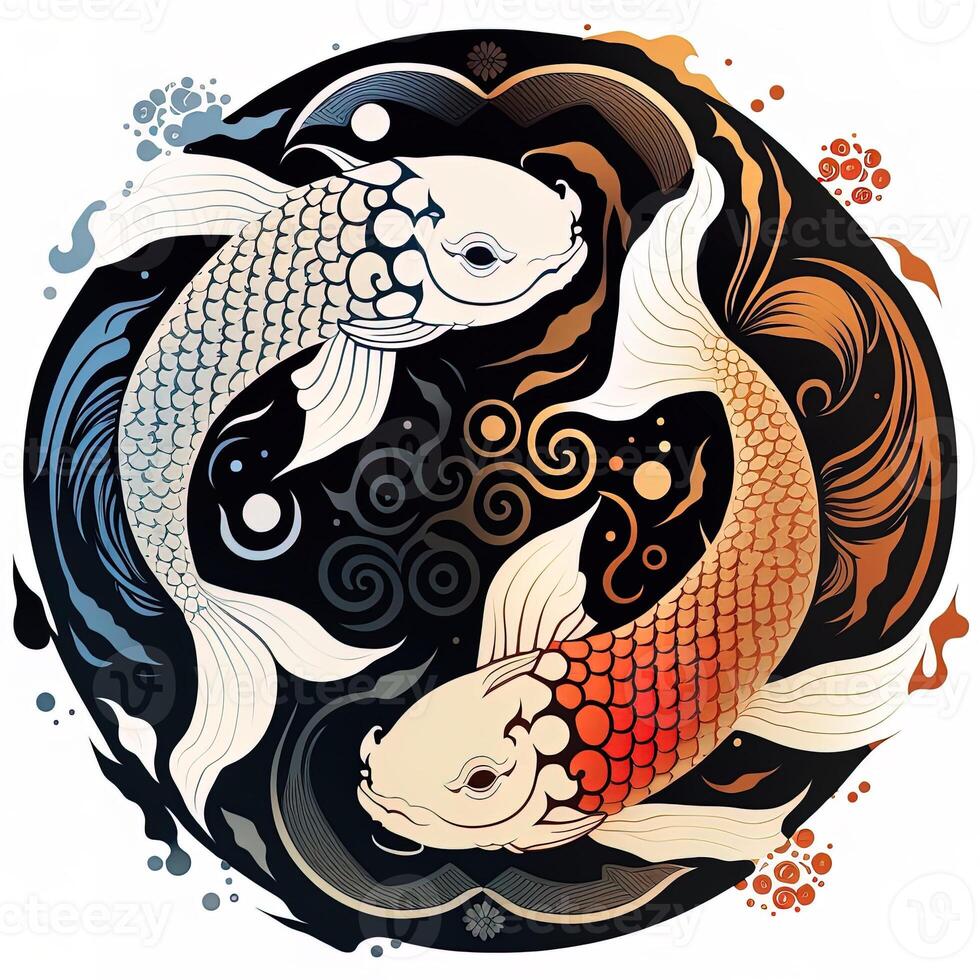 estilo de dibujos animados acortar Arte ilustración de yin y yang patrón, koi carpa. Perfecto para web diseñadores, editores, y contenido creadores generativo ai foto