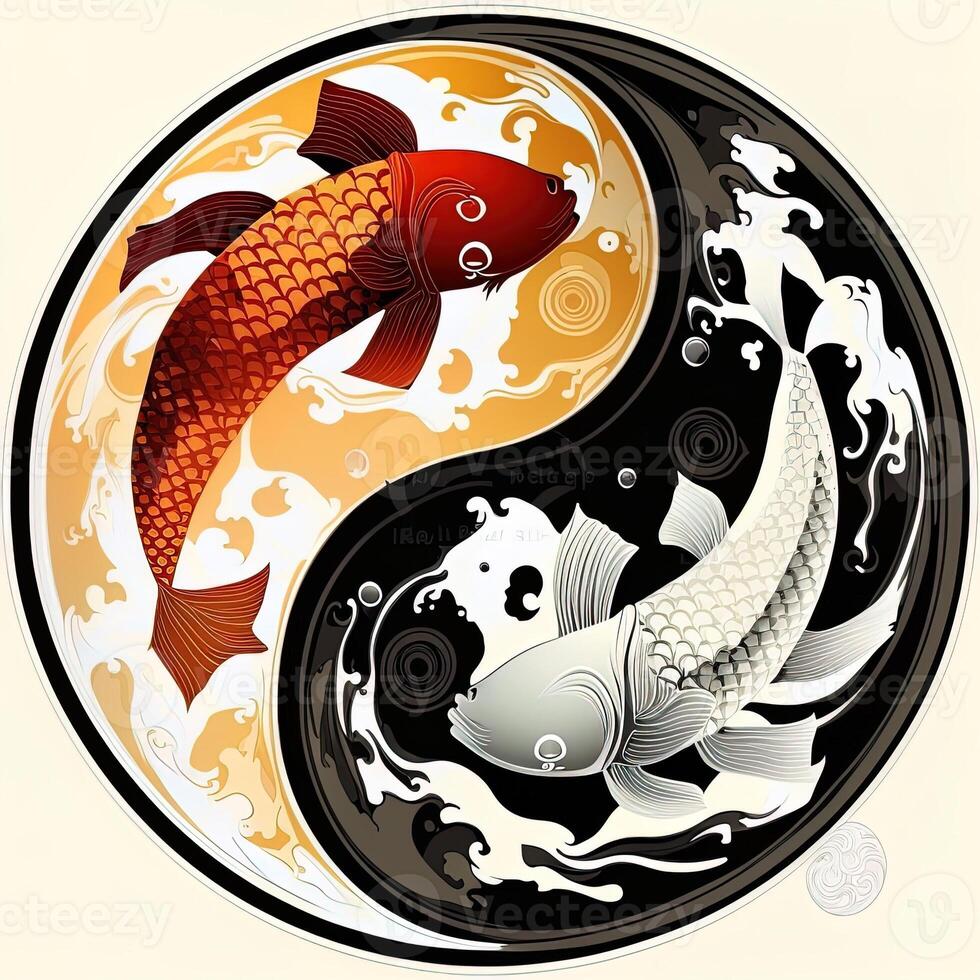 cartoon-style clip art illustration of yin and yang pattern, koi carp. Perfect for web designers, publishers, and content creators photo