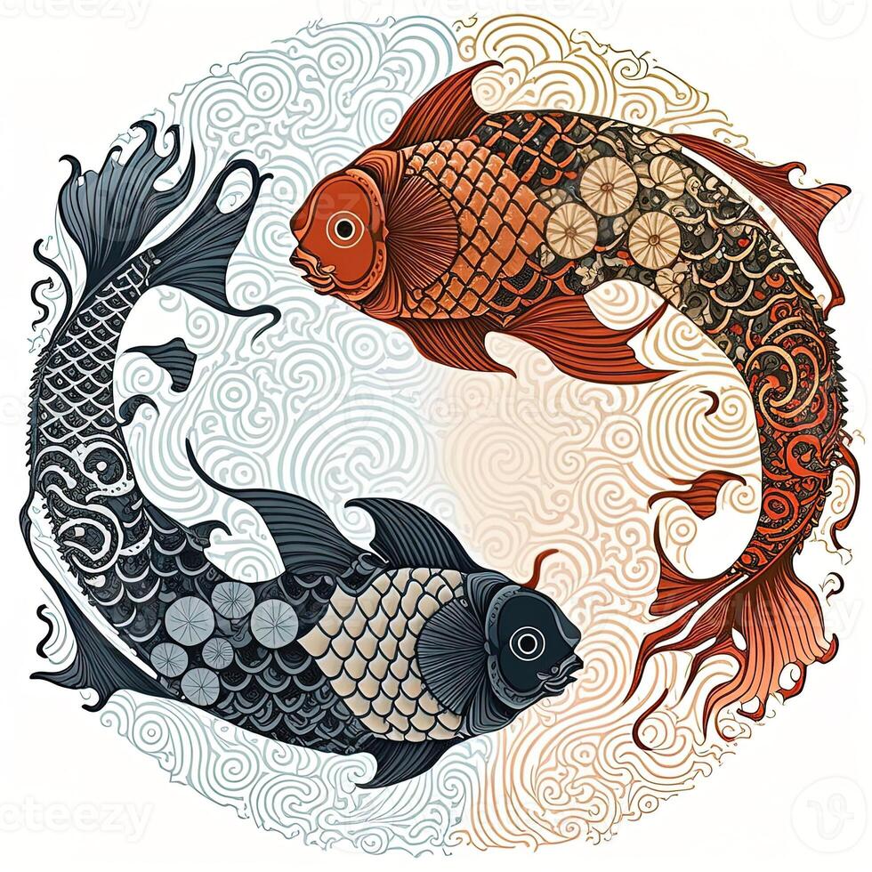 cartoon-style clip art illustration of yin and yang pattern, koi carp. Perfect for web designers, publishers, and content creators photo