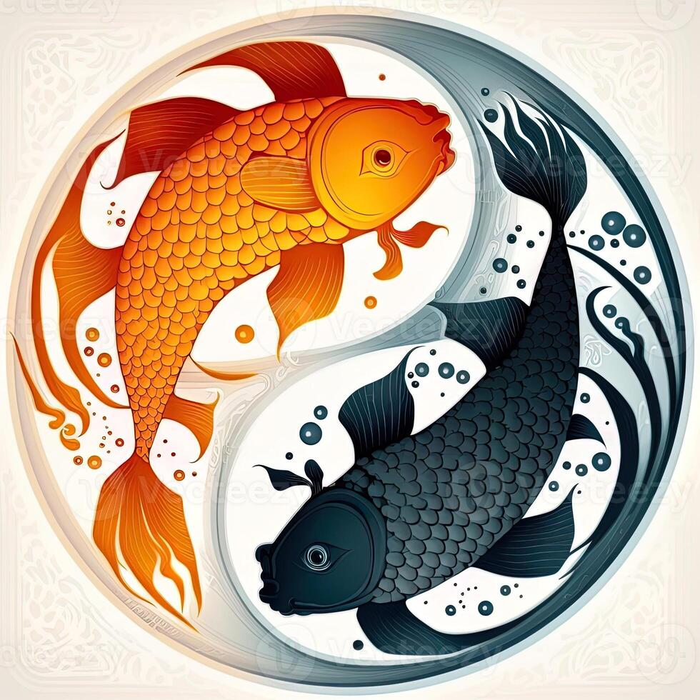 cartoon-style clip art illustration of yin and yang pattern, koi carp. Perfect for web designers, publishers, and content creators photo