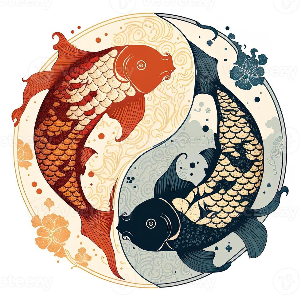 estilo de dibujos animados acortar Arte ilustración de yin y yang patrón, koi carpa. Perfecto para web diseñadores, editores, y contenido creadores generativo ai foto