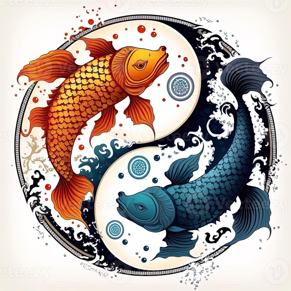 estilo de dibujos animados acortar Arte ilustración de yin y yang patrón, koi carpa. Perfecto para web diseñadores, editores, y contenido creadores generativo ai foto