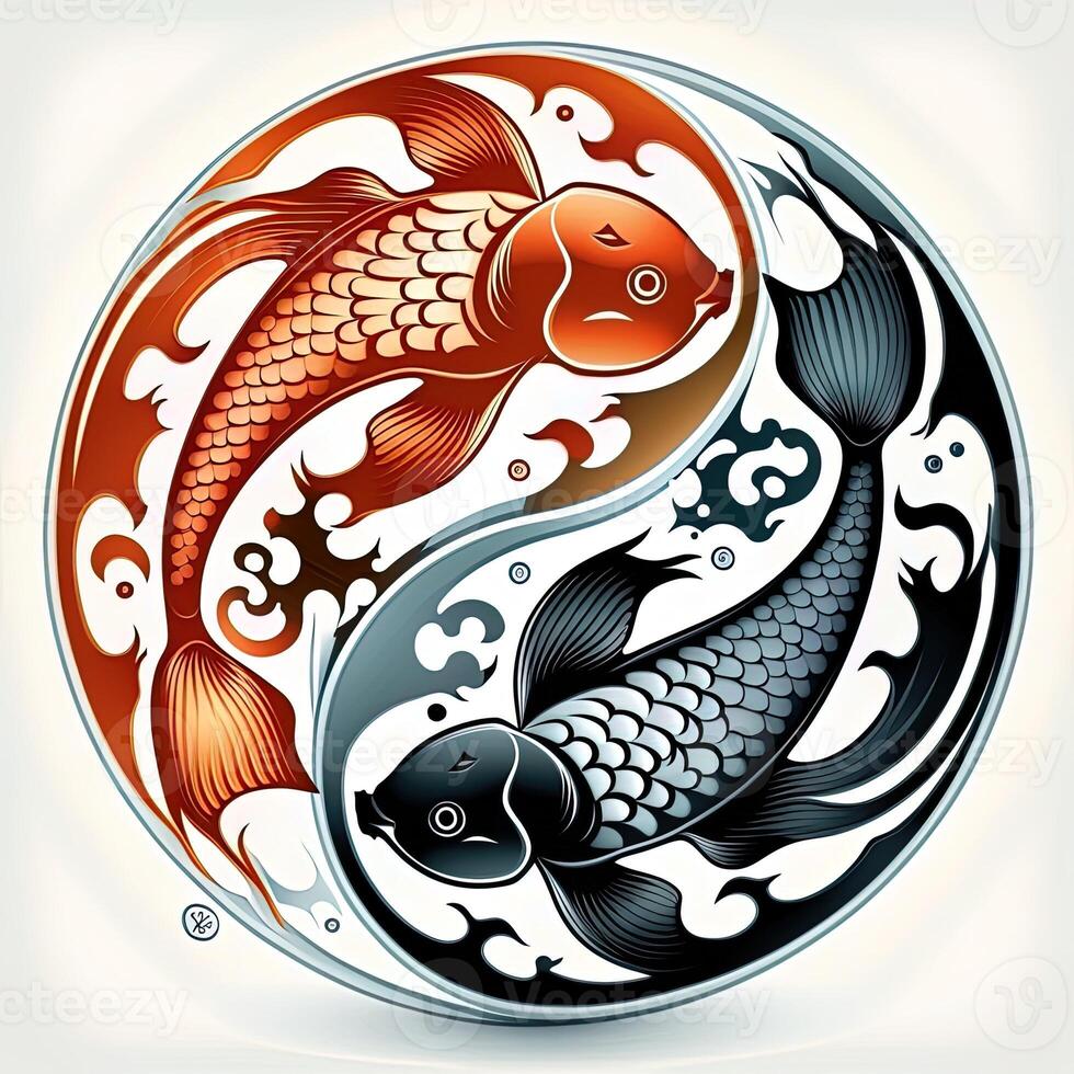 cartoon-style clip art illustration of yin and yang pattern, koi carp. Perfect for web designers, publishers, and content creators photo