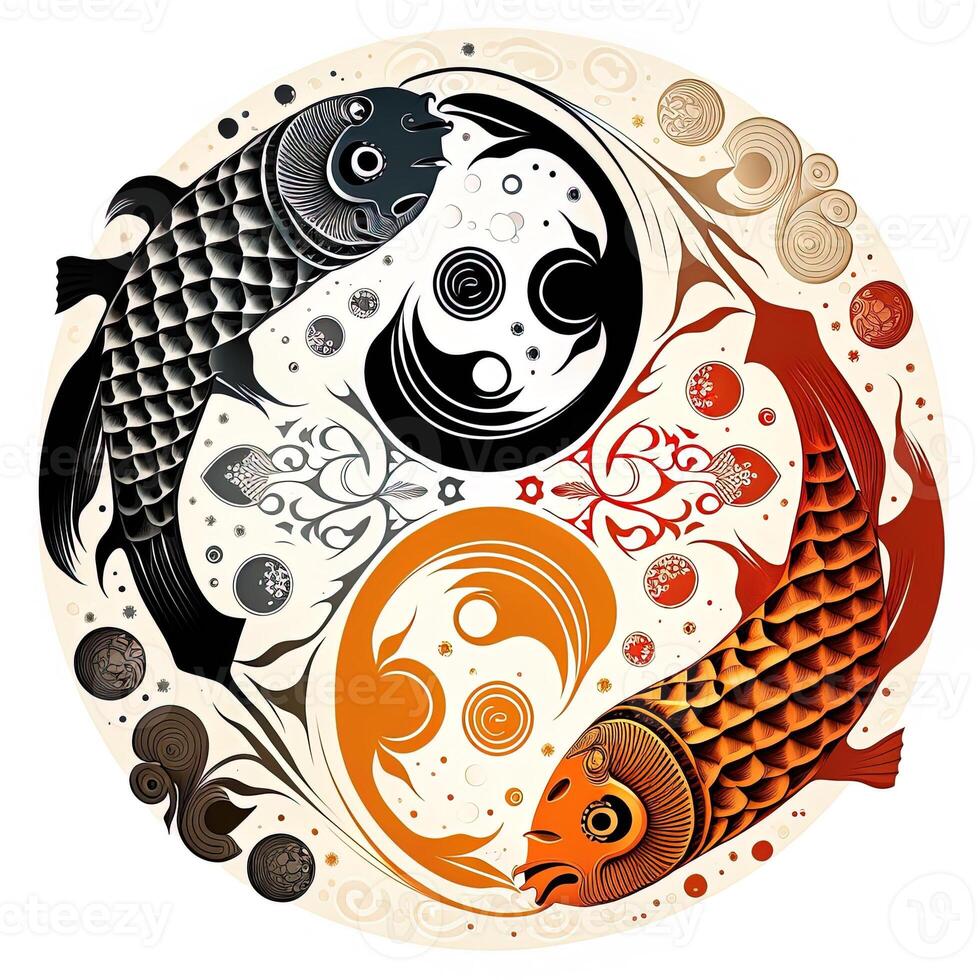 estilo de dibujos animados acortar Arte ilustración de yin y yang patrón, koi carpa. Perfecto para web diseñadores, editores, y contenido creadores generativo ai foto