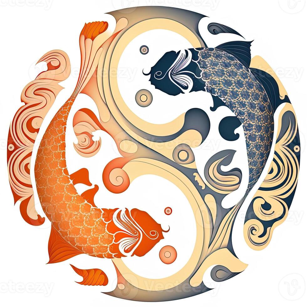 estilo de dibujos animados acortar Arte ilustración de yin y yang patrón, koi carpa. Perfecto para web diseñadores, editores, y contenido creadores generativo ai foto