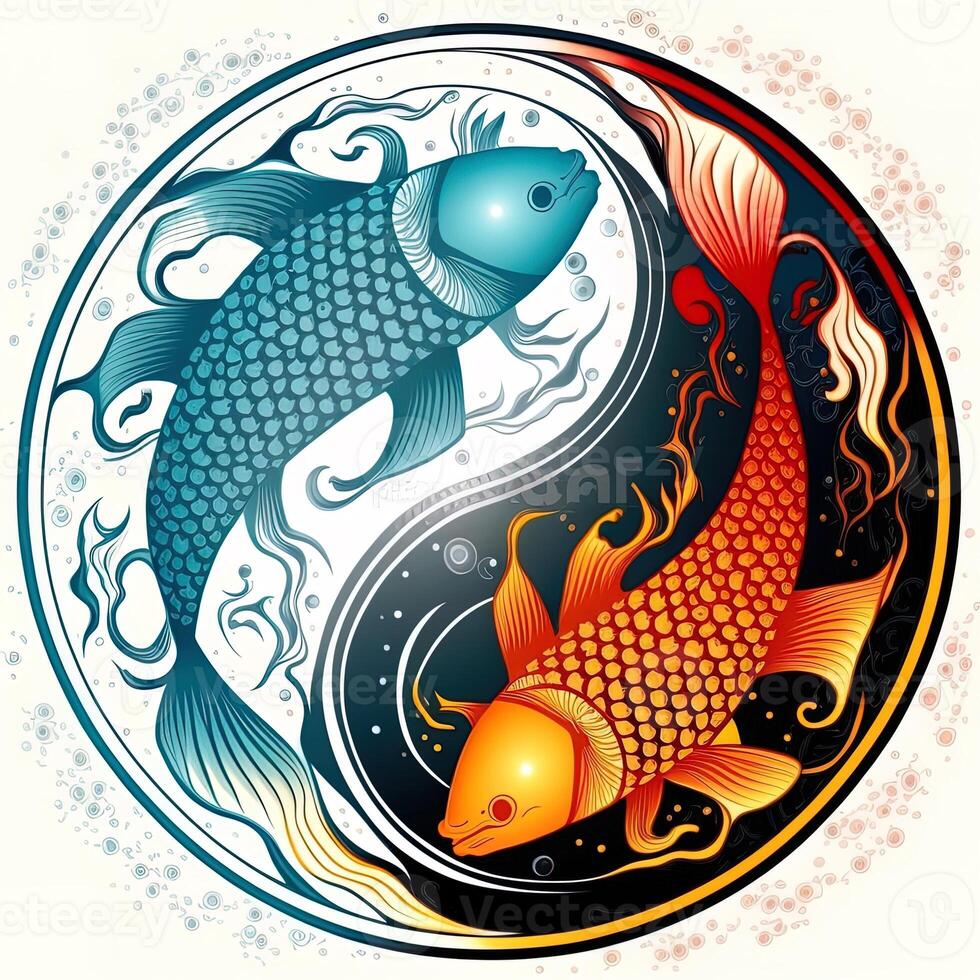 estilo de dibujos animados acortar Arte ilustración de yin y yang patrón, koi carpa. Perfecto para web diseñadores, editores, y contenido creadores generativo ai foto