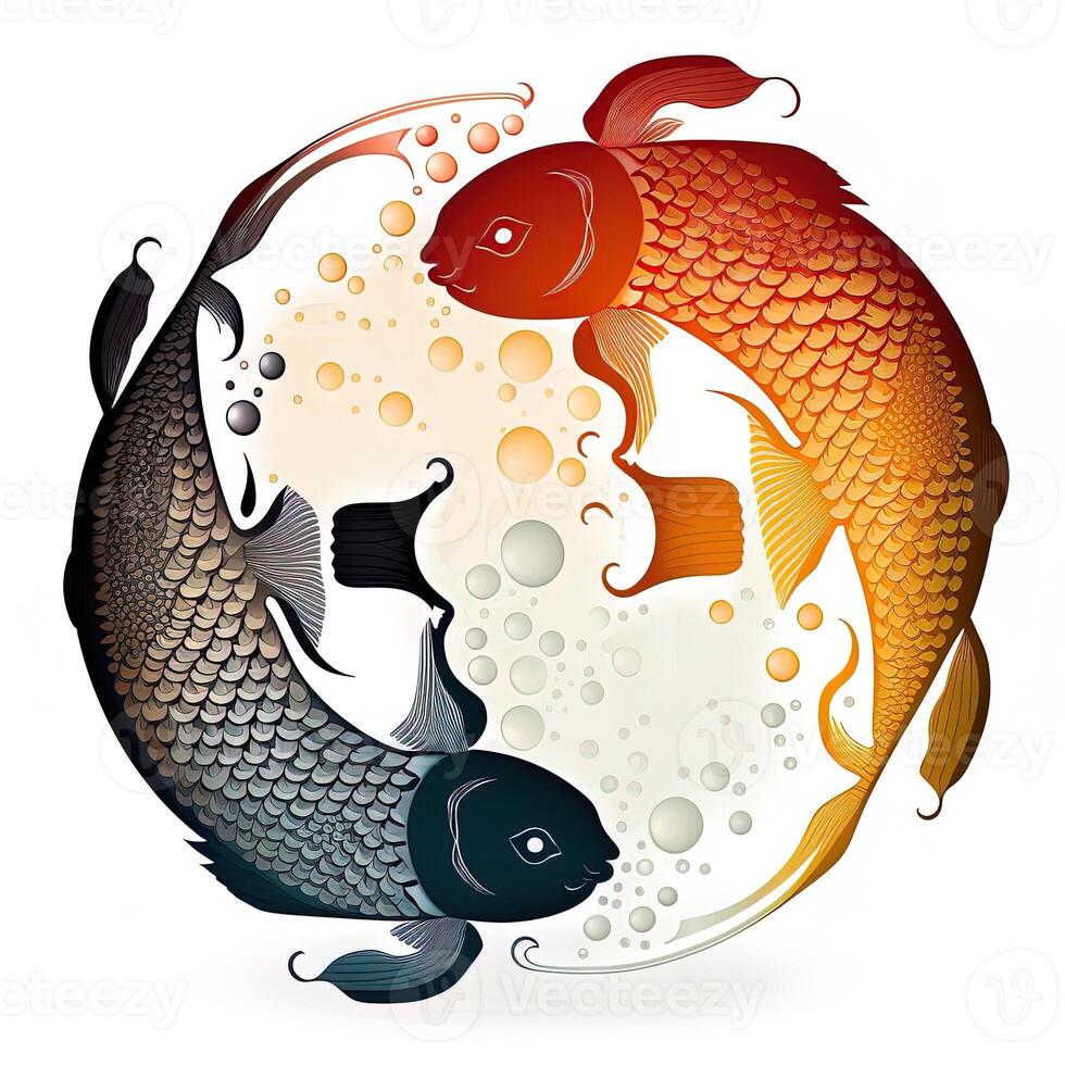 estilo de dibujos animados acortar Arte ilustración de yin y yang patrón, koi carpa. Perfecto para web diseñadores, editores, y contenido creadores generativo ai foto