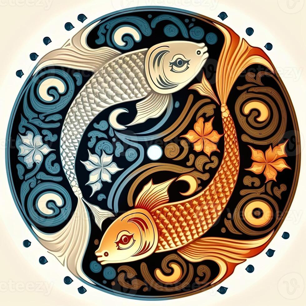 estilo de dibujos animados acortar Arte ilustración de yin y yang patrón, koi carpa. Perfecto para web diseñadores, editores, y contenido creadores generativo ai foto