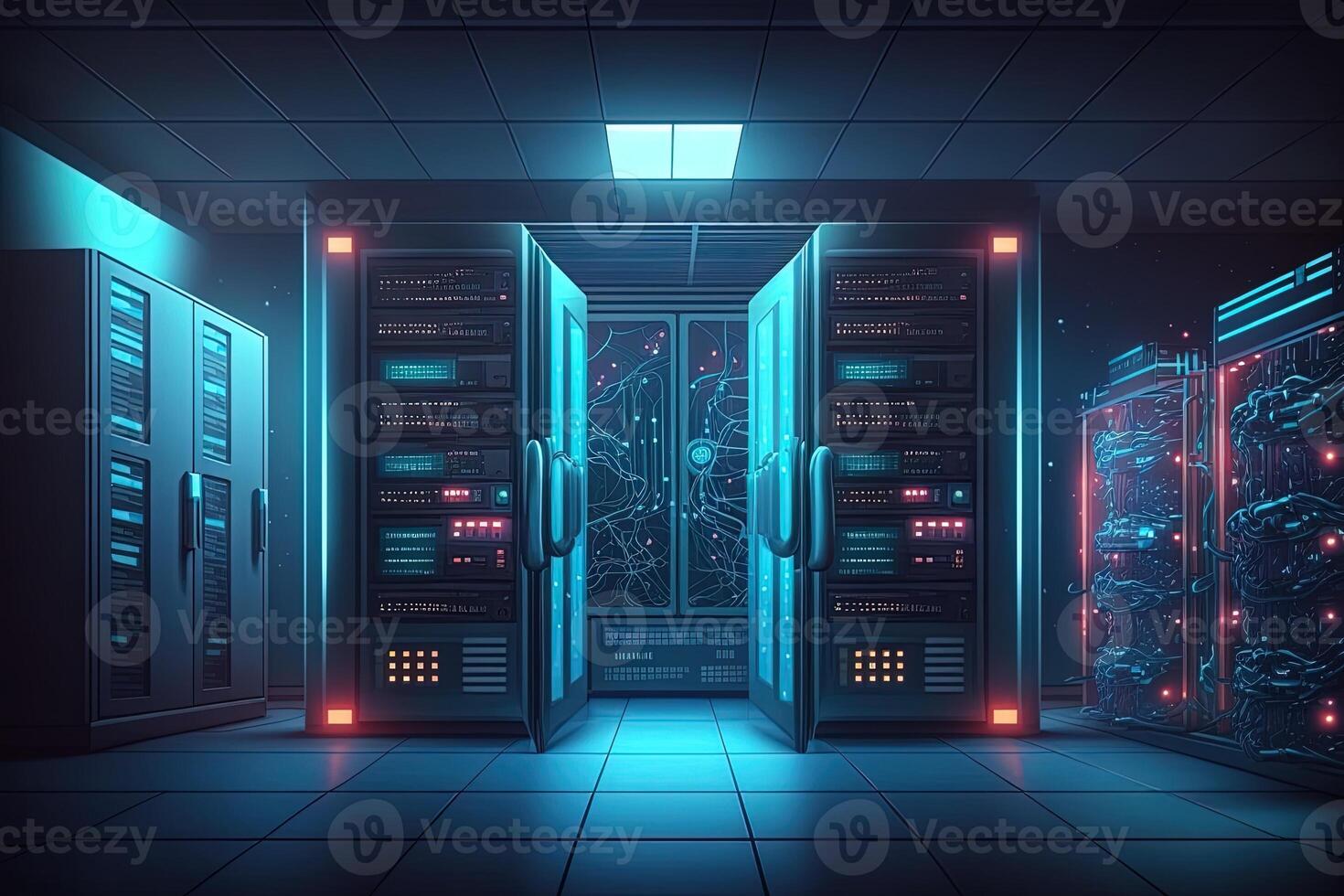data center room with mainframe storage servers, cloud network concept, hosting databases and internet, Modern Telecommunications, Artificial Intelligence,server room photo