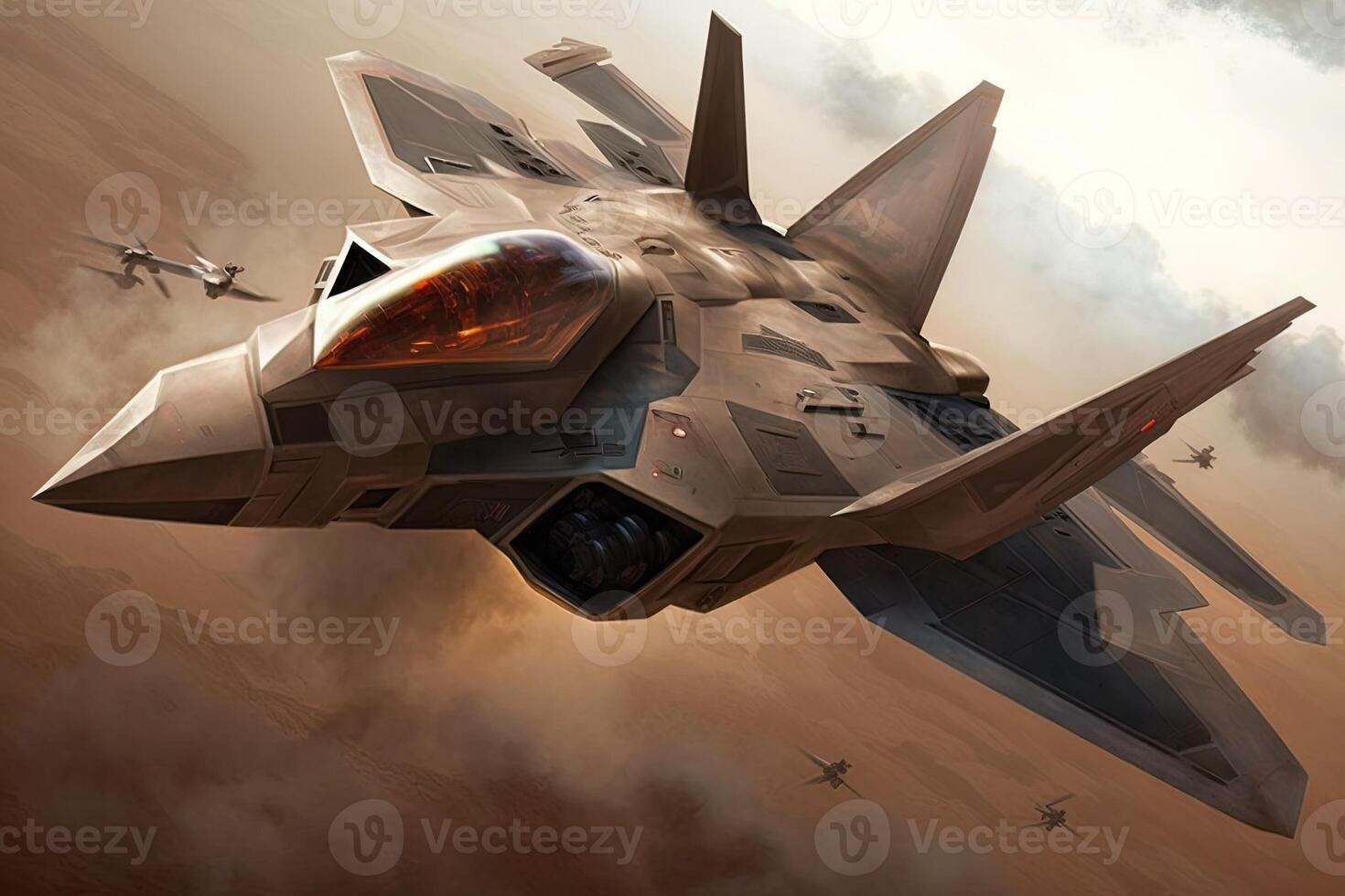 F-22 Raptor in flight with vapor clouds. Illustration of Fighter Jet photo