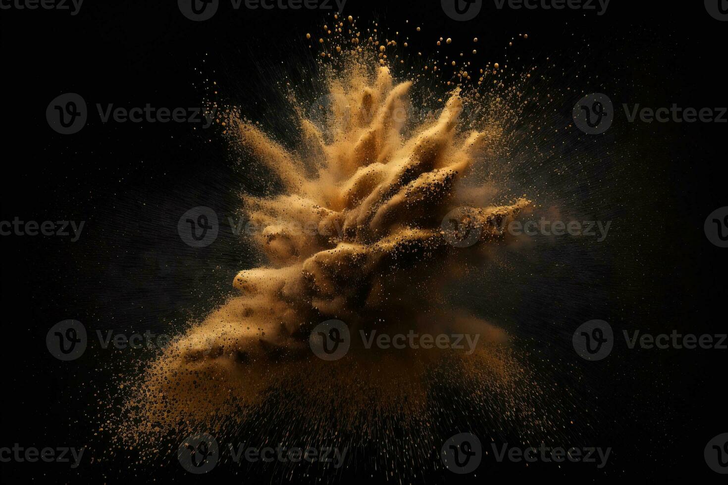 Abstract gold powder explosion on Black background.Colorful dust explode. Painted Holiday powder festival. Freeze motion of color powder exploding,throwing color powder on background. photo