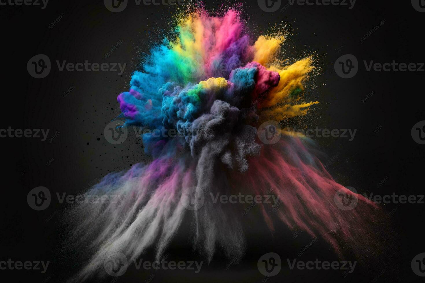 Abstract multicolored powder explosion on Black background.Colorful dust explode. Painted Holiday powder festival. Freeze motion of color powder exploding,throwing color powder on background. photo