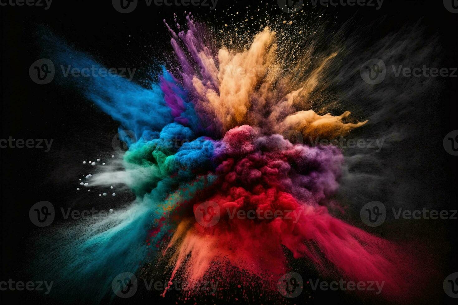 Abstract multicolored powder explosion on Black background.Colorful dust explode. Painted Holiday powder festival. Freeze motion of color powder exploding,throwing color powder on background. photo