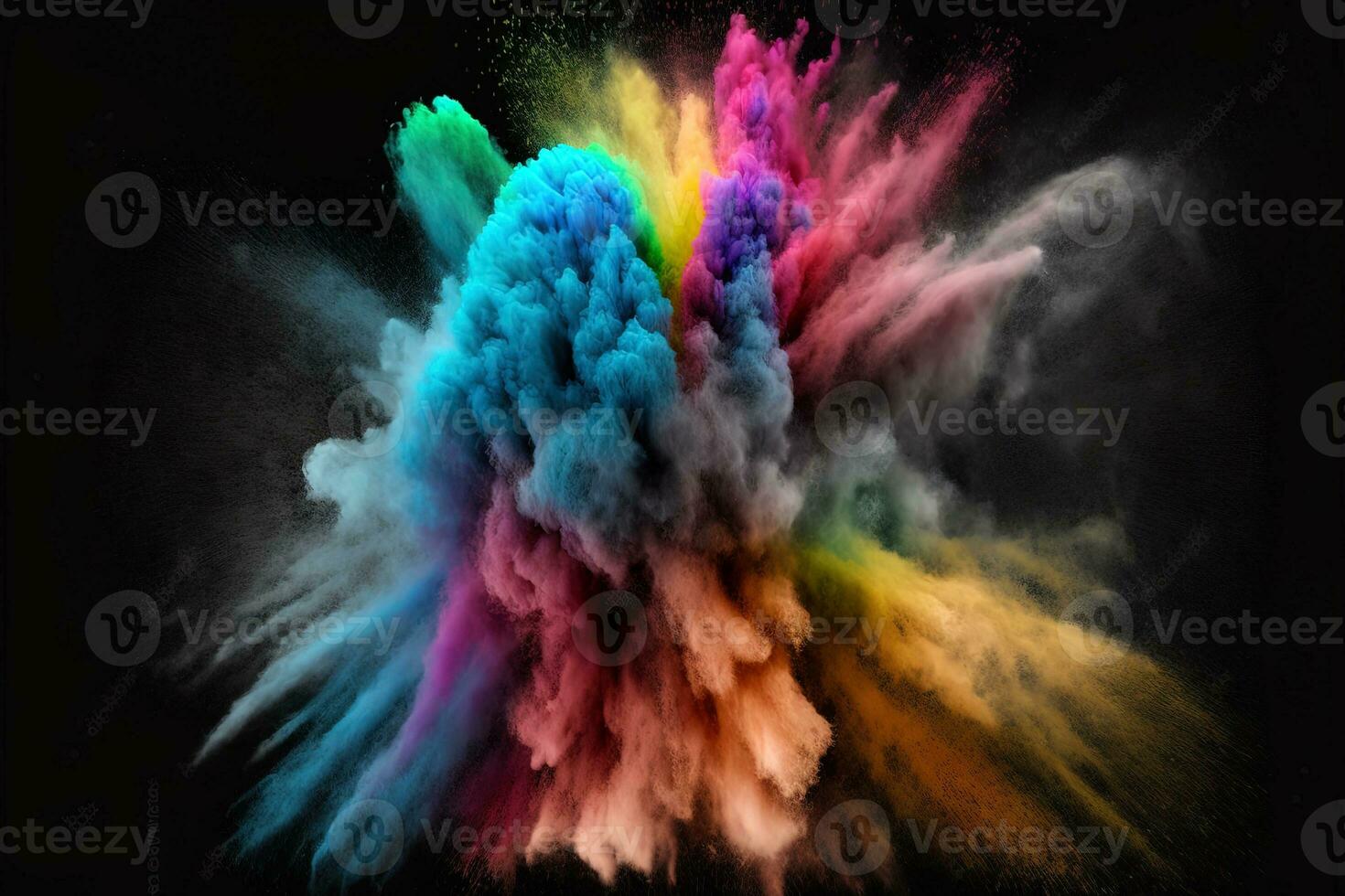 Abstract multicolored powder explosion on Black background.Colorful dust explode. Painted Holiday powder festival. Freeze motion of color powder exploding,throwing color powder on background. photo