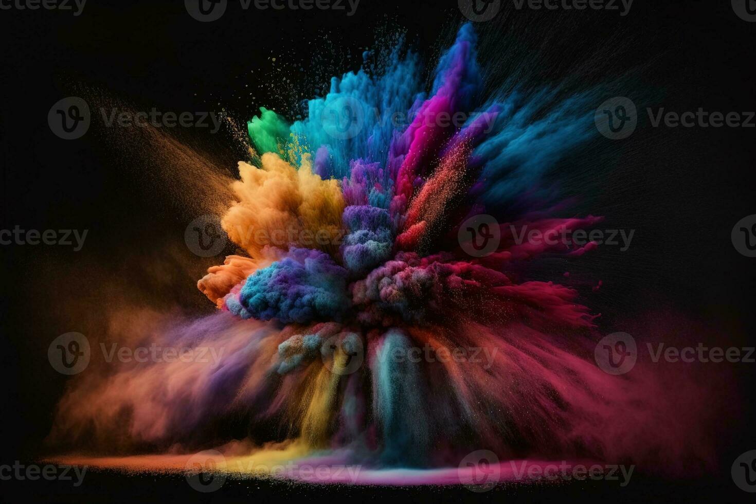 Abstract multicolored powder explosion on Black background.Colorful dust explode. Painted Holiday powder festival. Freeze motion of color powder exploding,throwing color powder on background. photo