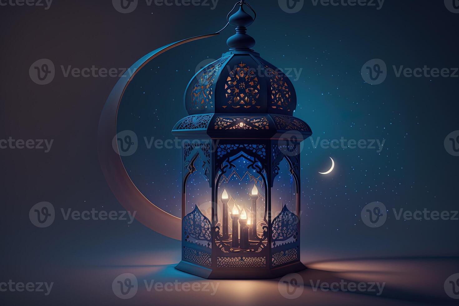 Islamic greeting Eid Mubarak cards for Muslim Holidays.Eid-Ul-Adha festival celebration.Arabic Ramadan Lantern . Crescent Islamic with mosque for Ramadan Kareem. photo