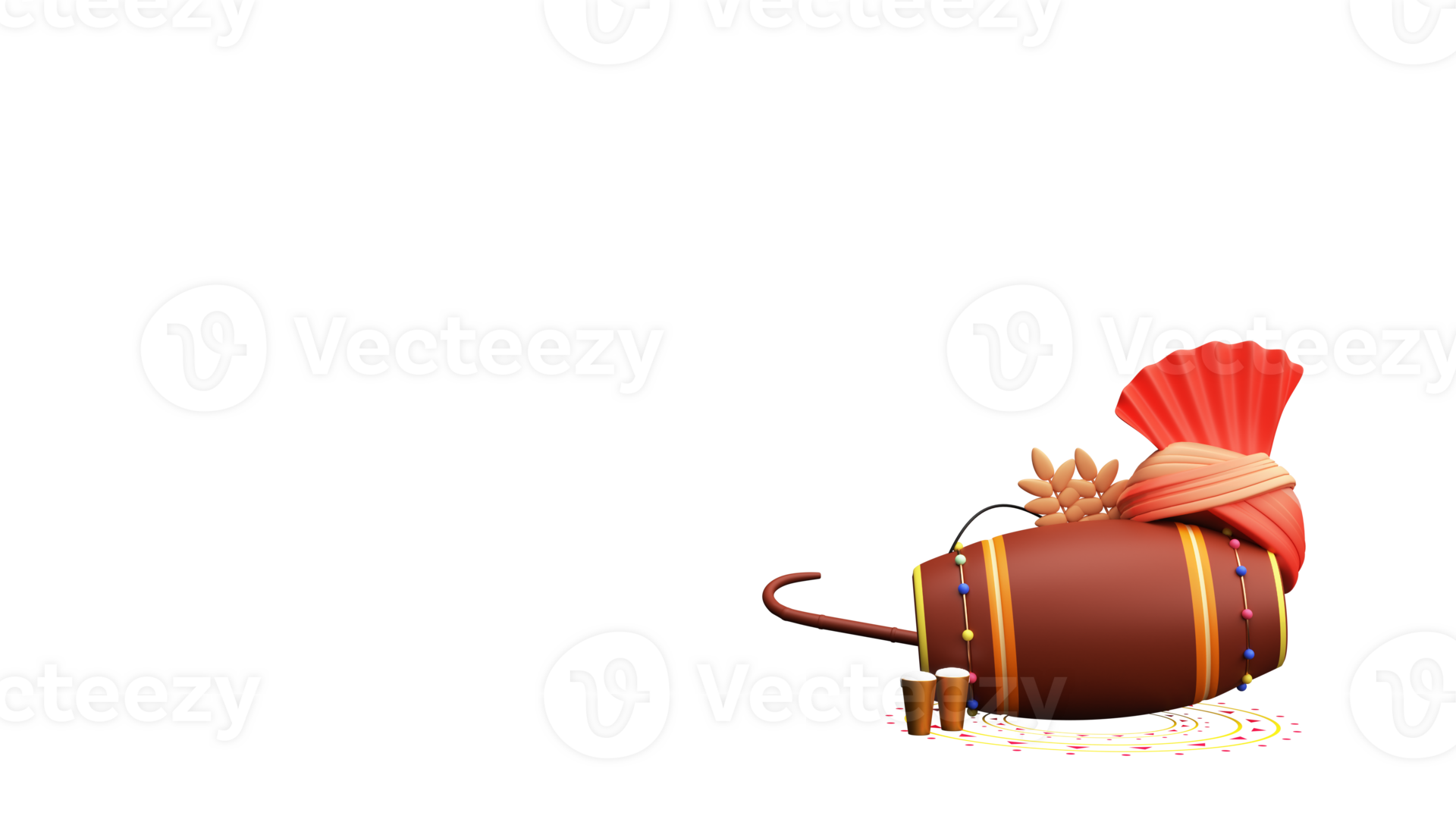 3D Render Of Punjabi Festival Elements As Dhol, Turban, Thandai Glass