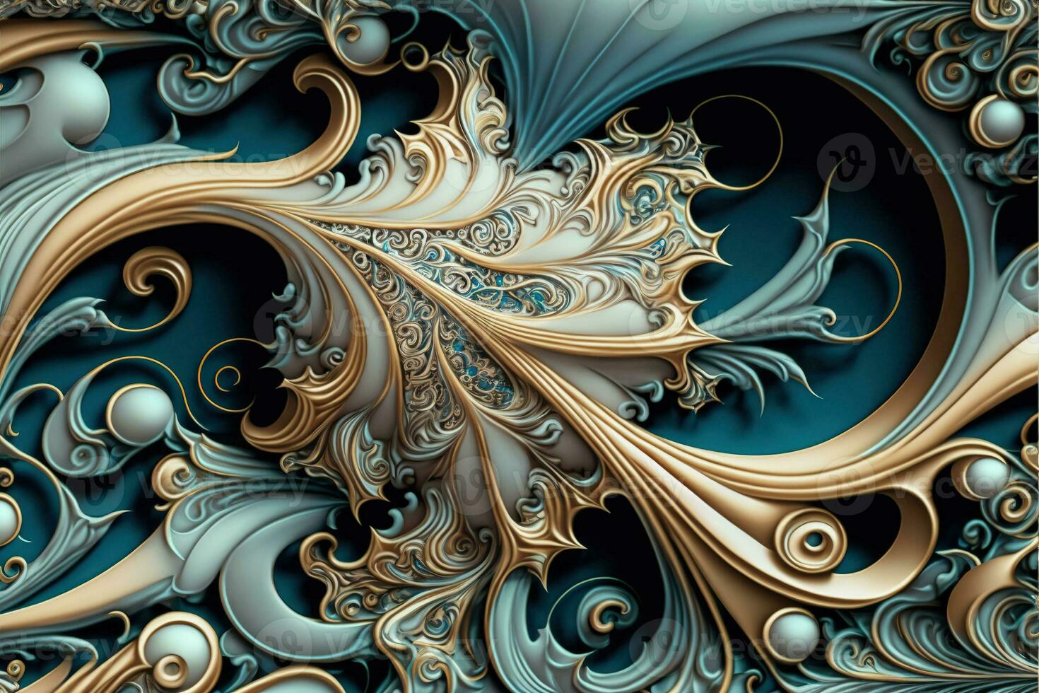 Swirling magnificent fractalesque rococo patterns. Collage contemporary print with creative futuristic waves pattern with purple and yellow colors, texture. Artistic photo