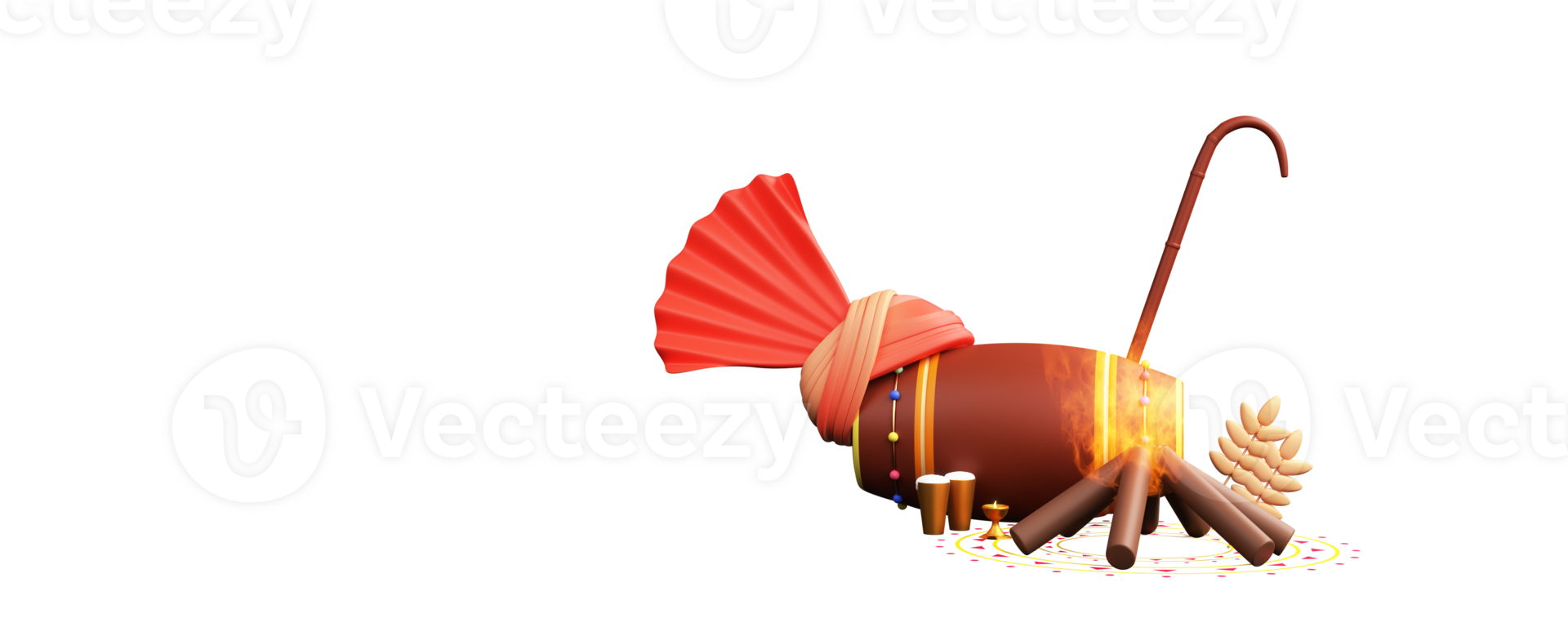 3D Render Of Lohri Festival Elements Over Rangoli. png