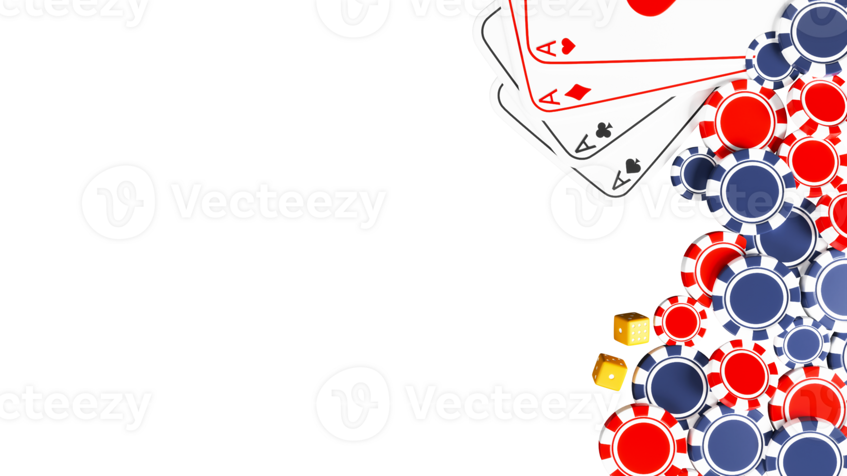 Top View Of Aces Cards With Golden Dices, Casino Chips Element In 3D Render. png