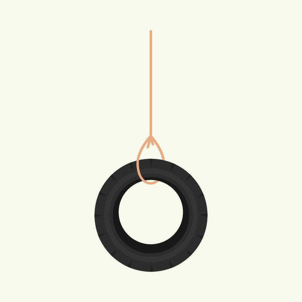 Flat Style Tire Hanging Over Cosmic Latte Background. vector