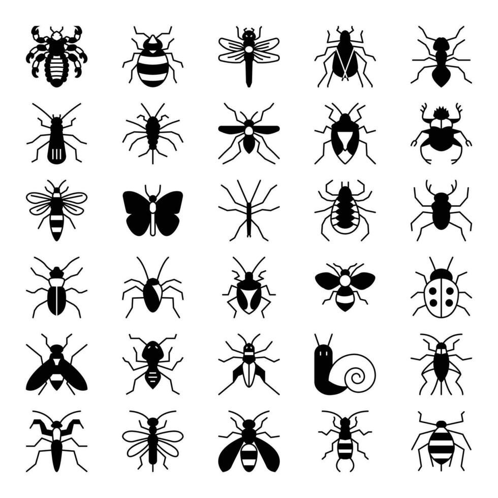 glifo íconos para insectos vector