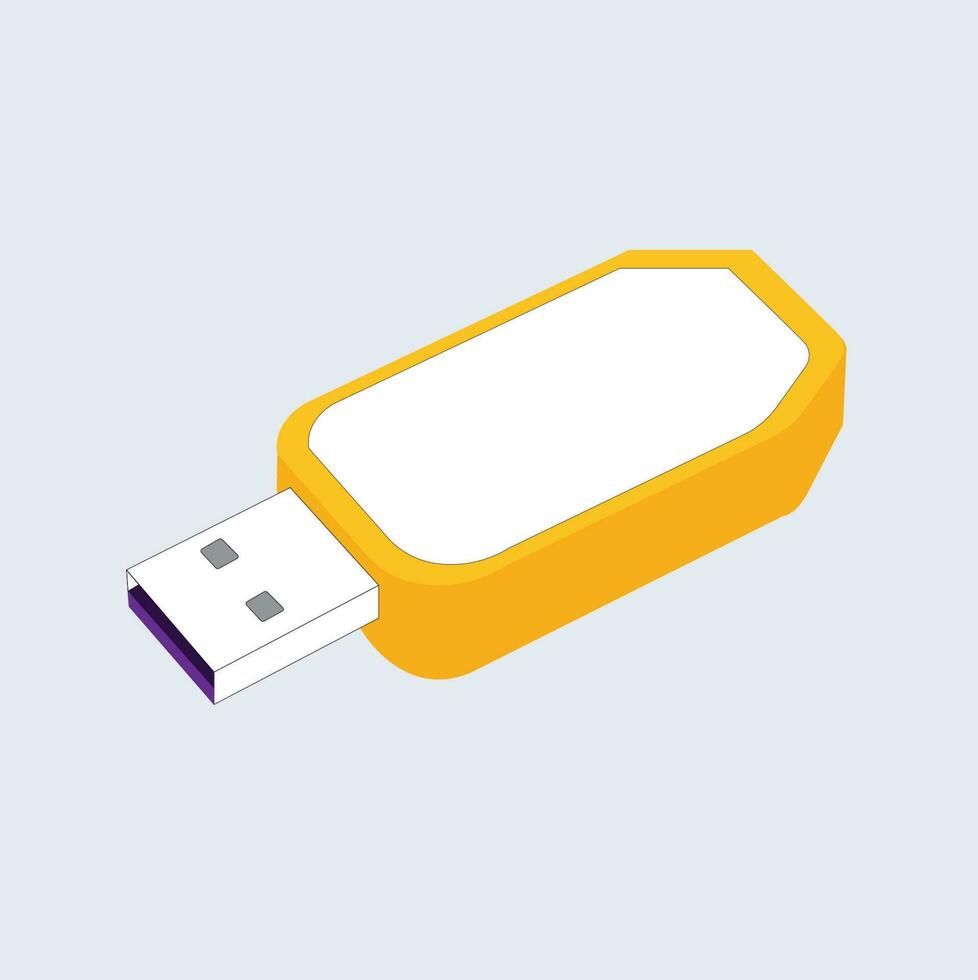 Yellow usb flash drive icon. Isometric of yellow usb flash drive vector.3D icon. Digital technologies vector