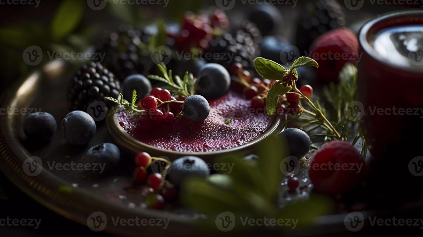 Superfood Smoothie Artistry Vibrant Berries, Leafy Greens, and Exotic Herbs Blended into a Nutrient-Packed Elixir photo