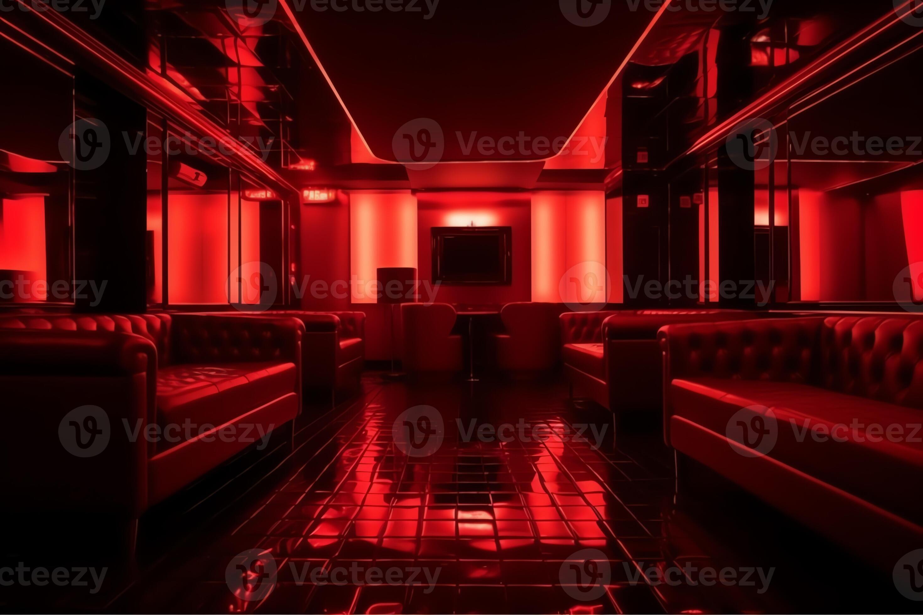 Red interior of luxury nightclub restaurant lounge bar human enhanced ...