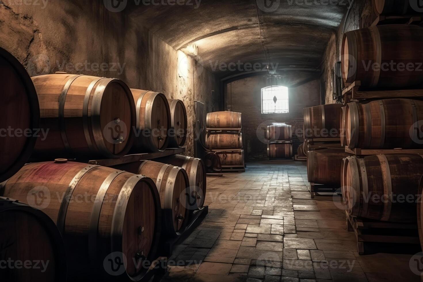 Wine barrels in the cellar of the winery. photo